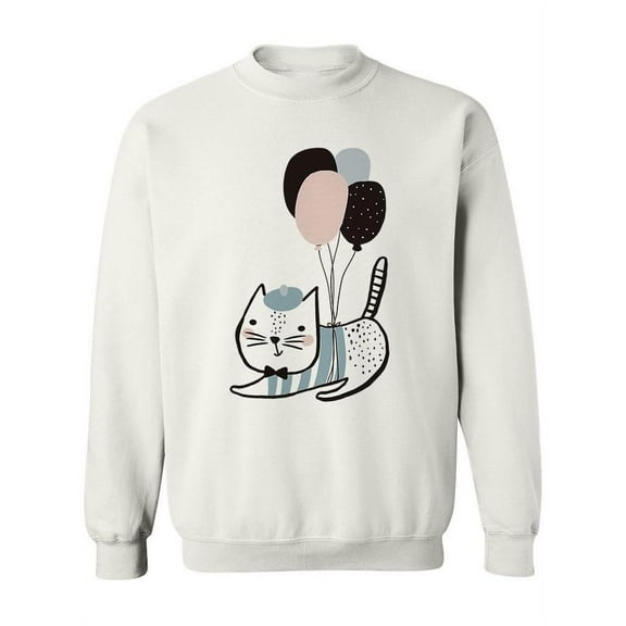 Cat With Balloons Design Sweatshirt Women -Image by Shutterstock, Female Small