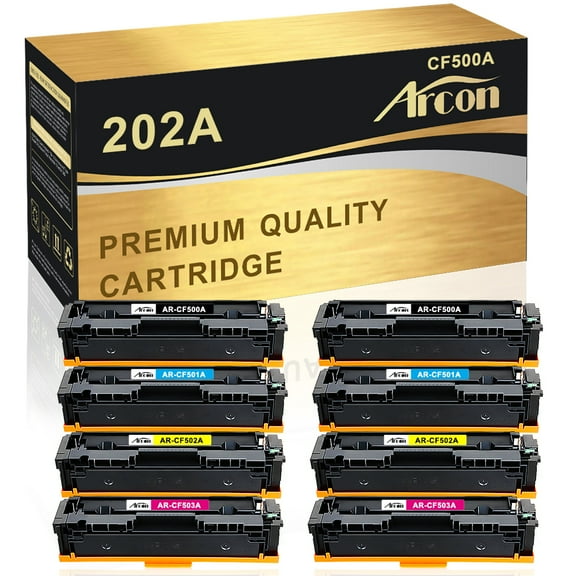 Arcon 8-Pack Compatible Toner works with HP 202A CF500A CF501A CF502A CF503A Color LaserJet Pro MFP M254dw M254dn M254nw M281fdw M281fdn M281cdw M280nw (Black Cyan Magenta Yellow)