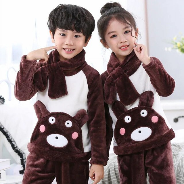Conjuntos de pijamas cálidos para niños y niñas, ropa de dormir de franela gruesa de 3 a 14 años, conjunto de ropa interior térmica de lana para bebé, invierno, novedad