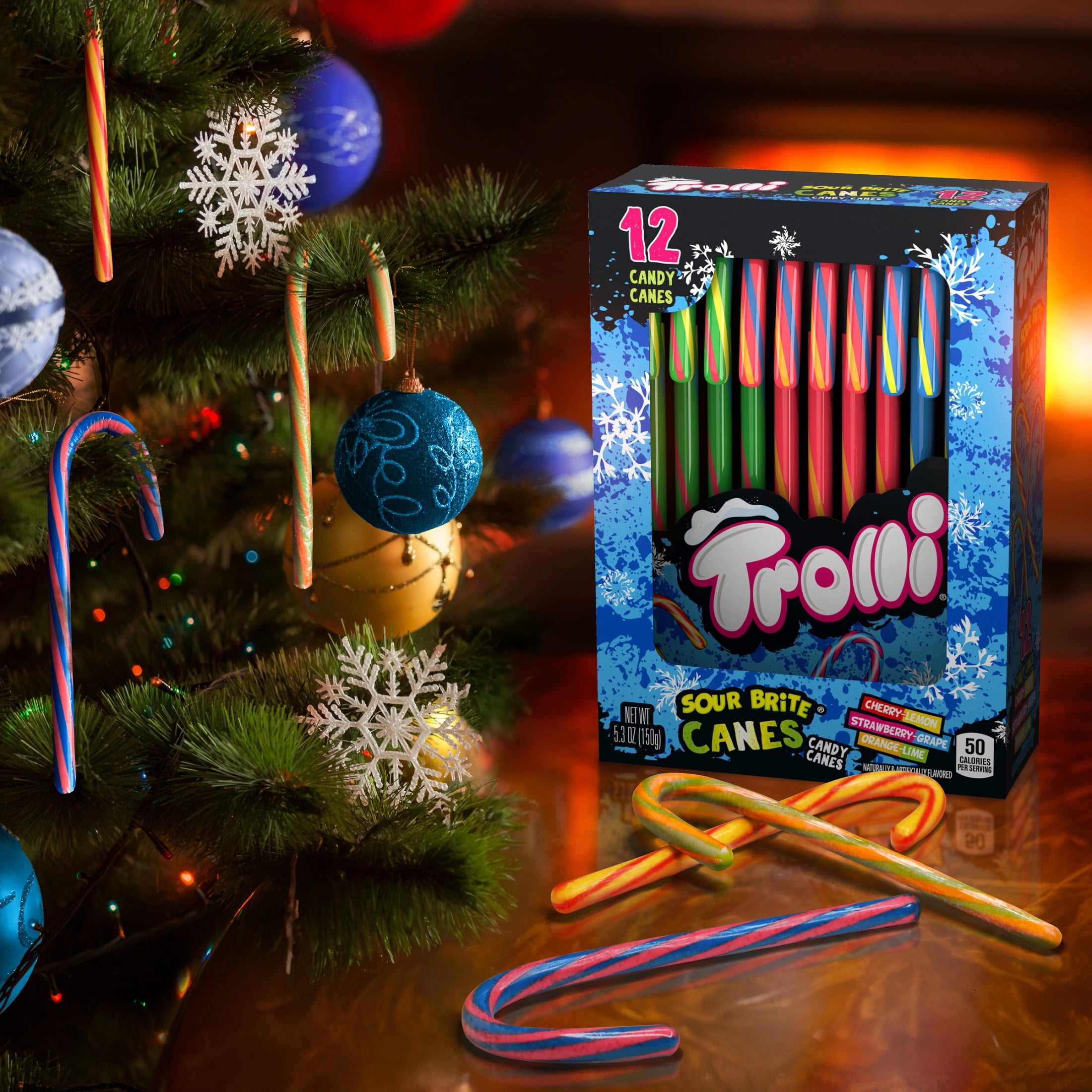 Individually Wrapped Trolli Sour Brite Christmas Candy Canes, 12