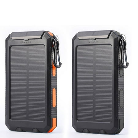 2 Solar Charger - Solar 20000mAh Power Bank with Dual USB Solar Panel Charger with 2 LED Light Carabiner Compass Portable for Emergency Outdoor Camping Travel