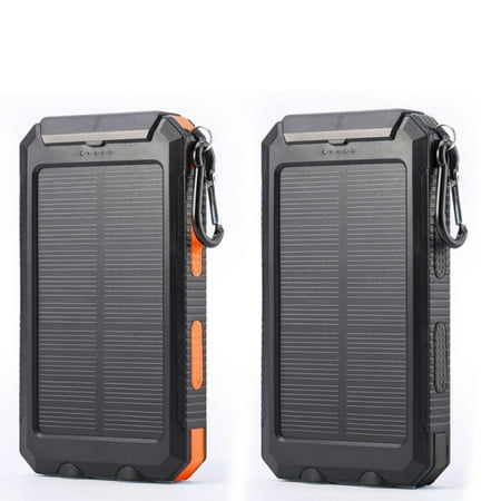 Solar 20000mAh Power Bank with Dual USB Solar Panel Charger with 2 LED Light Carabiner Compass Portable for Emergency Outdoor Camping