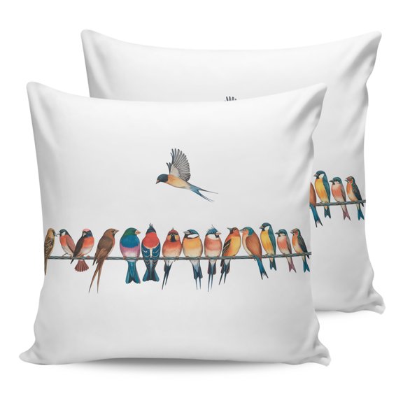 Waterproof Outdoor Throw Pillows with Inserts 18"x18" Set of 2, Birds Soft Decorative Pillowcases for Couch Bedroom, Watercolor Bird Vintage Pillow Covers for Sofa Living Room