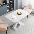 thumbnail image 3 of Modern Square Dining Table, Stretchable, White Table Top+MDF X-Shape Table Leg with Metal Base, 3 of 7