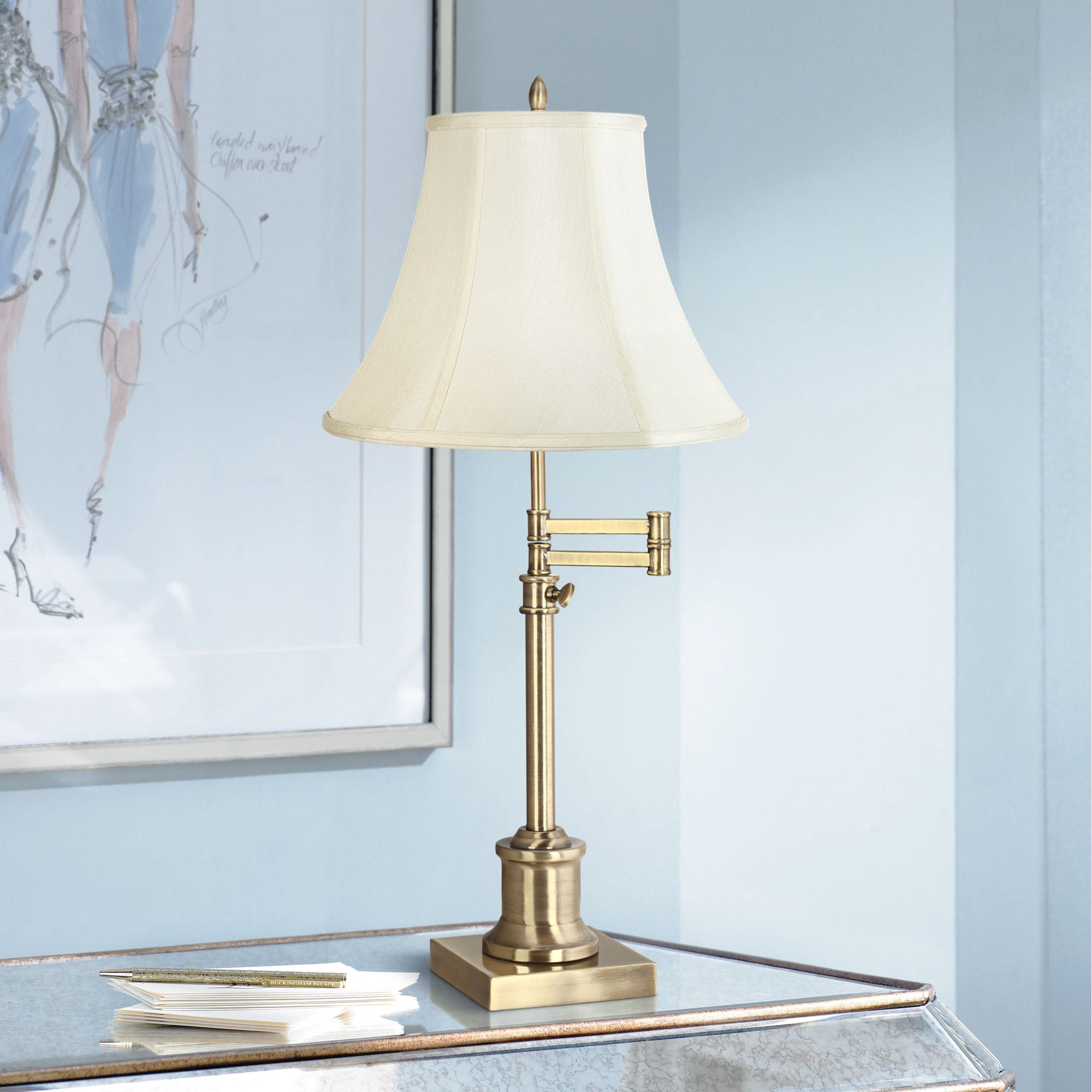 Imperial Shade Creme Medium Bell Lamp Shade 7" Top x 14" Bottom x 11" Slant x 10.5" High (Spider) Replacement with Harp and Finial