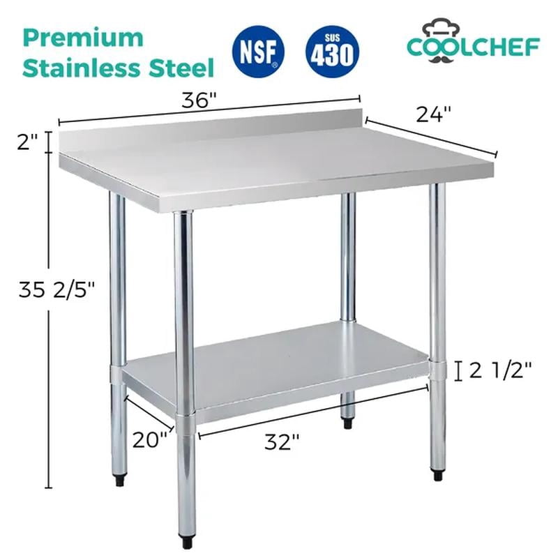 18-Gauge Stainless Steel Commercial Work Table with Backsplash and Undershelf