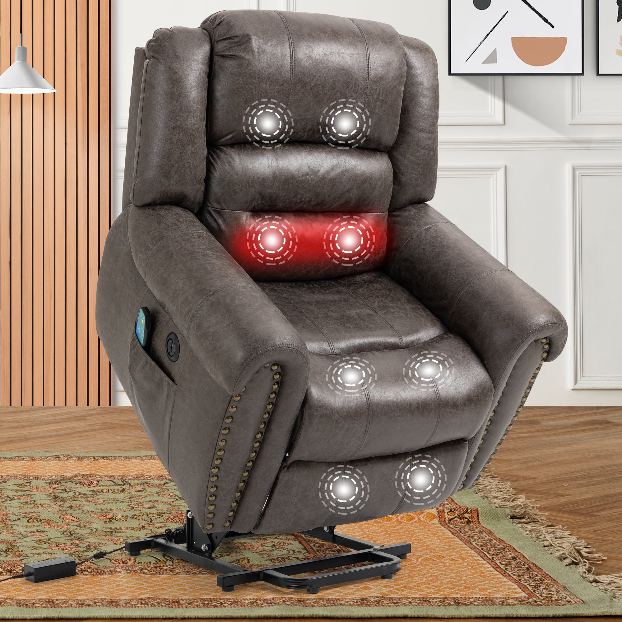 Power Lift Recliner Chair, CASEMIOL Massage Recliner Heavy Lift Chair with 3 Position and Side