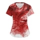 thumbnail image 1 of Camiseta de manga corta con escote en V para mujer con estampado abstracto artístico en rojo y blanco, corte holgado informal, 1 of 3