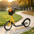 thumbnail image 5 of 16" Inflatable Youth Scooter, Kick Scooter with Adjustable Handlebars, Double Brakes, Front Basket and Cupholder, Orange, 5 of 7