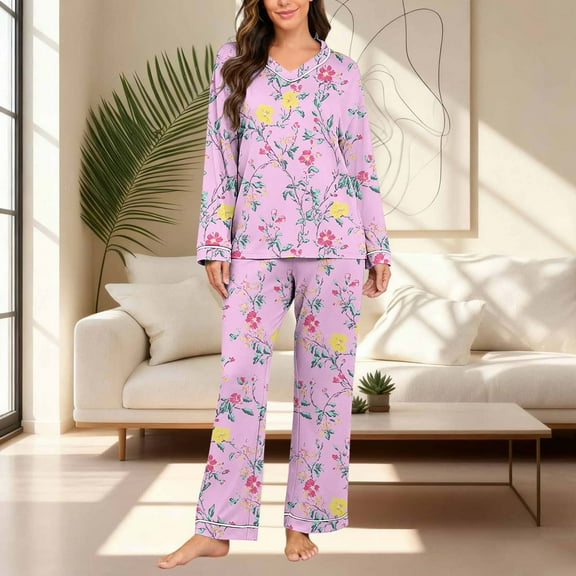Vetsdori Long Sleeve Pajamas Sets for Women Plus Size PJS Nightwear Soft Lightweight Sleepwear 2 Pieces Homewear,Pants Womens Pajamas