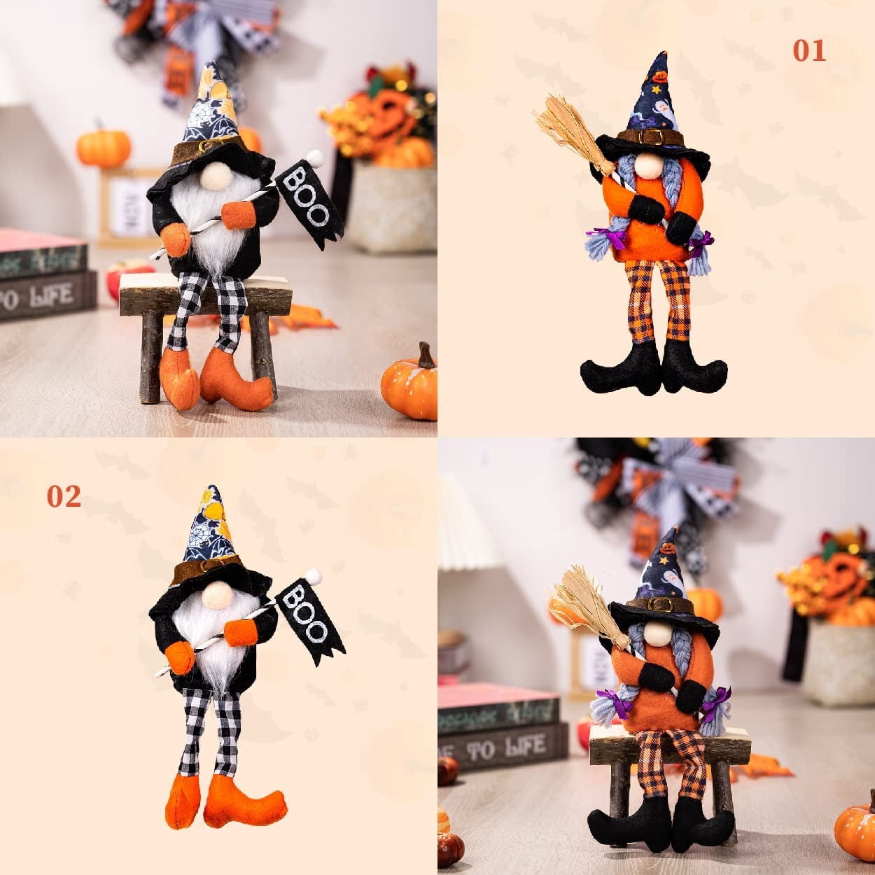 2 Handmade Cute Small Swedish Gnomes With Witch Broom And Hat For Helloween Farmhouse Decoration