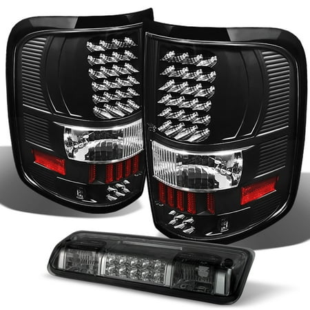 Third Brake Light Top - Fit 04-08 Ford F-150 Black LED Tail Lights + Smoked LED 3rd Brake Lamp 2004-2008