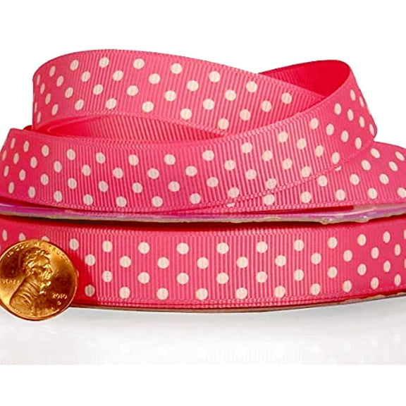 Hot Pink and White Polka Dots Grosgrain Ribbon - 5/8" Wide X 25 Yards (576605341)