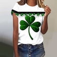 thumbnail image 1 of Uootdi T-Shirts à Manches Courtes pour Femmes Col Rond Imprimé Trèfle Usé Hauts Doux Tenue de Fête Cadeau, 1 of 7