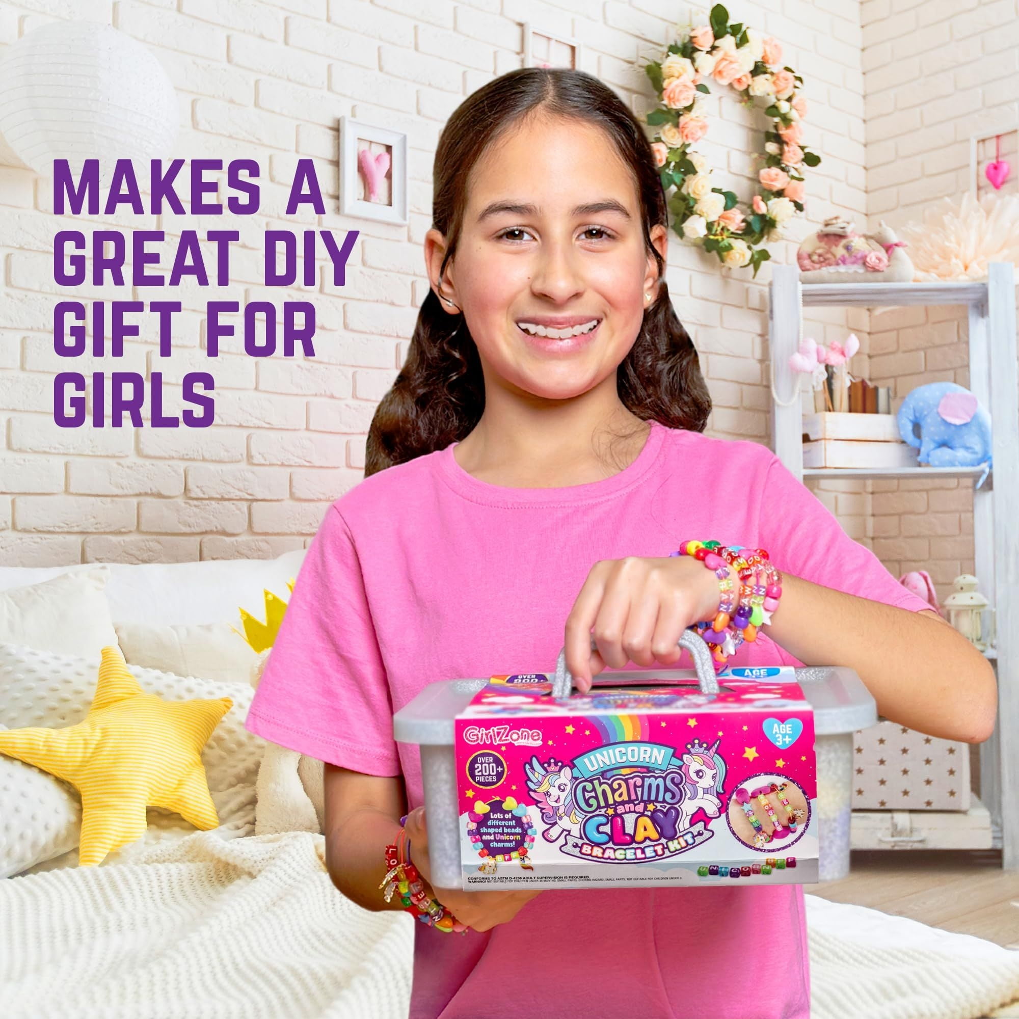 GirlZone Unicorn Air-Dry Clay Bracelet Kit - 200+ Pieces, 14 Air