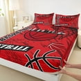 thumbnail image 3 of Feelyou Basketball Game Player Bed Sheets for Kid, Cartoon Ball Print King Sheets, Stripes Abstract Maroon Sheet Set, Luxury Bedroom Decor, 4 Pieces, 3 of 7
