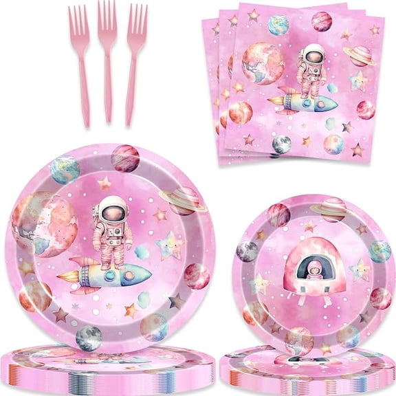 80 Piece Outer Space Girls Birthday Party Tableware Set
