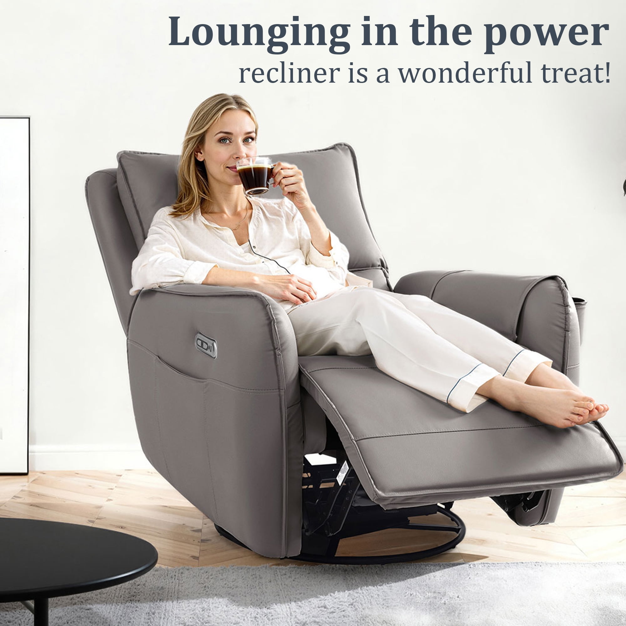 Power Recliner Rocking Chair Nursery Gliders, Electric Swivel Rocker Recliner Chair, Comfy Upholstered Living Room Reclining Chairs with Lumbar Support