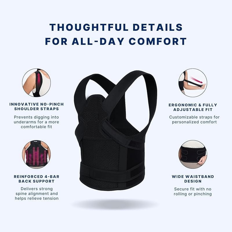 Back Support Posture Corrector, Suitable for Men and Women, Shoulder Corrector, Adjustable Full Back Support, Relieves Upper and Lower Back Pain - Scoliosis, Hunchback, Hunchback, Thoracic, Spinal