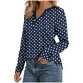 thumbnail image 4 of Women's Clothing, Womens 3/4 Length Sleeve Tops Dressy Plaid Polka Dot Graphic V Neck T Shirts Loose Fit Button Three Quarter Work Blouse, 4 of 5