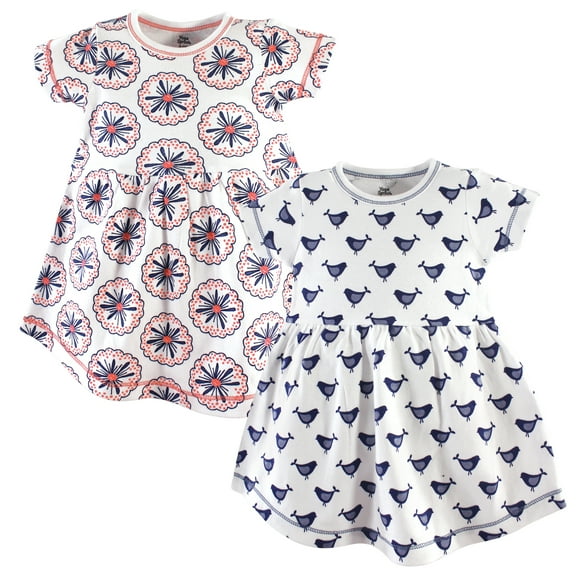 Luvable Friends Yoga Sprout Short-Sleeve Dresses 2pk, Floral Burst, 0-3M