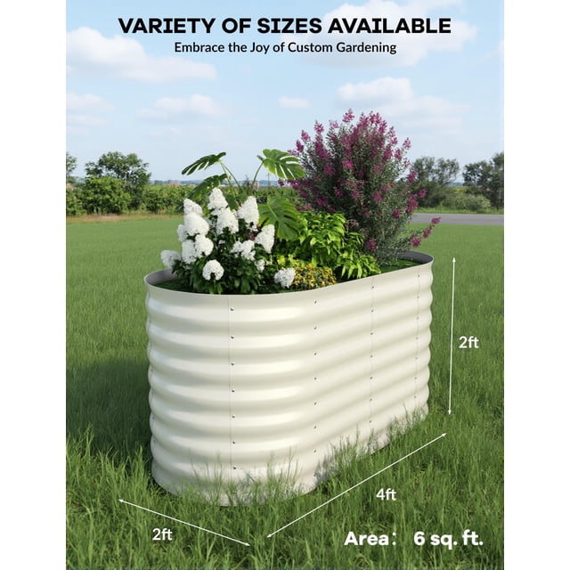 2-Pack Raised Garden Beds – Galvanized Steel Weather-Resistant Oval Planter Boxes – Rust-Proof Design, Tool-Free Assembly – Ideal for Vegetables, Flowers & Herbs – Beige, 120x60x60cm
