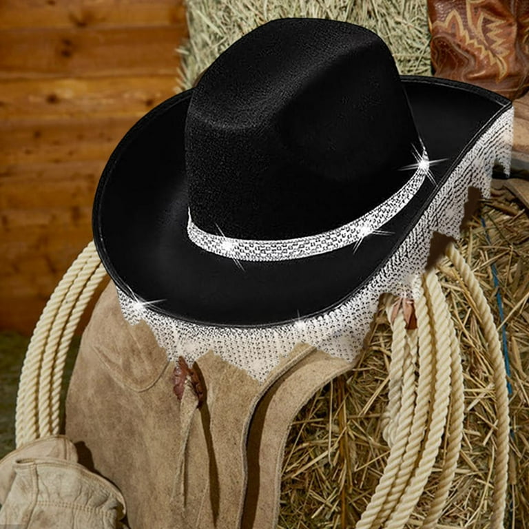 yuksok Cowboy Hat with Western Rhinestone Tassels, Cowgirl  display picture 3