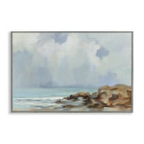 Stupell Industries Morning at Stone Beach Landscape & Nature Painting Gray Framed Art Print Wall Art, 30 x 20