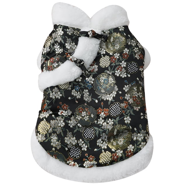 Greeniant Ropa para perros Traje Tang de color brillante Estilo de año nuevo chino Tamaño múltiple Caniche de Pomerania L claveles negro Ropa para mascotas claveles negros L Greeniant PT000713-09