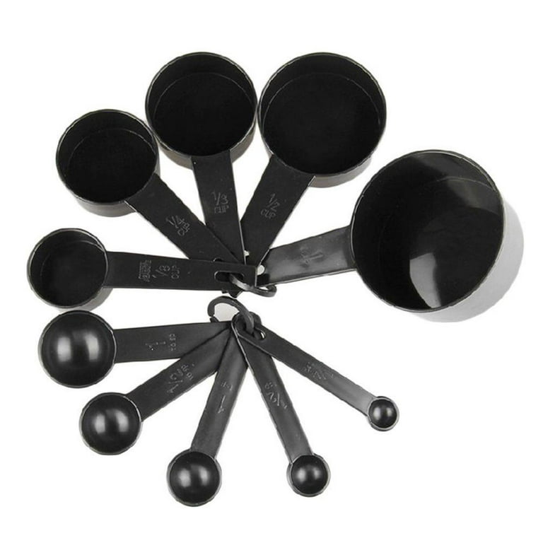 BLACK Measuring Cups and Measuring Spoons Set of 10pcs, Minimalist modern  Cups, Included 2 pcs Kitchen Tool Hook Up. (BLACK) 