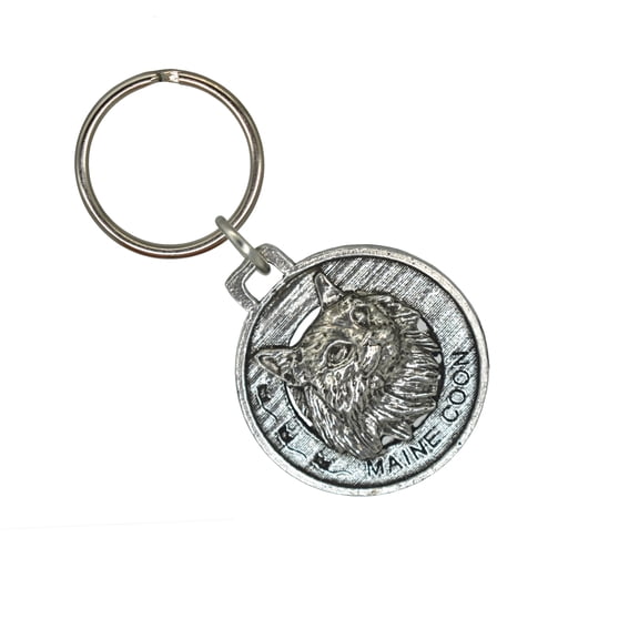 Maine Coon Cat Keychain, Feline, Fluffy, Key Fob, Key Ring, Keys, Zipper Pull, Luggage Tag, Pewter, Backpack, Over 300 Keychains Designs, Handmade in the USA, C005KC