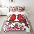 thumbnail image 2 of jejeloiu Pink Sakura 7 Pieces Bedding Comforter Set,Christmas Cardinal Bird Full Bedding Set,Red Birds Fitted Sheet Flat Sheet For Girls,Super Cozy Room Decor Reversible, 2 of 8