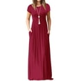 thumbnail image 3 of Mengpipi Women's Maxi Dresses Short Sleeve Long Casual Dresses Loose Plain with Pockets, Wine-L(US 12-14), 3 of 8