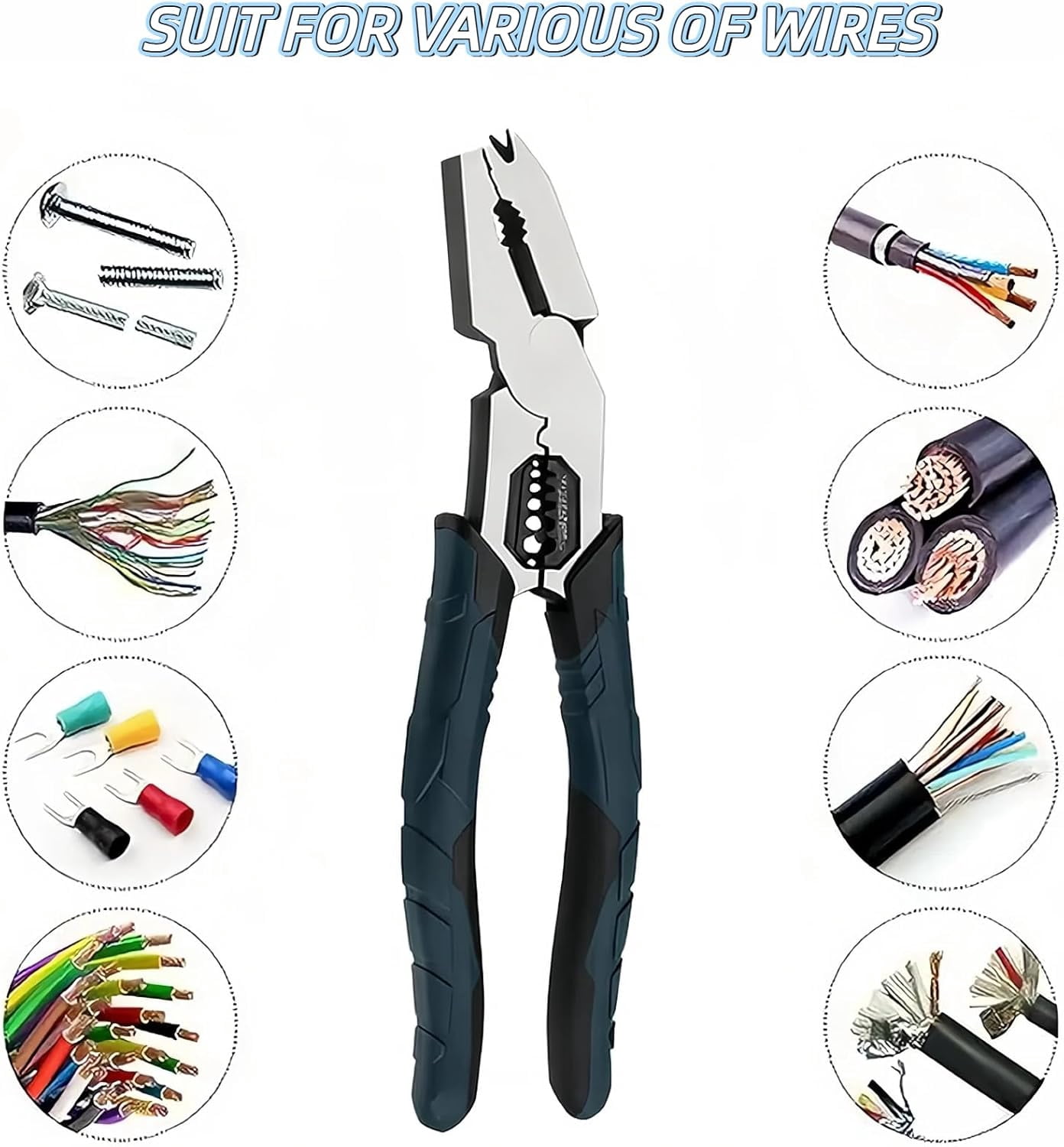 Industrial-Grade Multi-function Cutting Pliers, 9-in-1 Heavy-Duty Compound Action Wire Cutters,Heavy-Duty MultiFunctional Plier Nail Puller/Wire Cutter/Stripper/Crimper for Electricians and Homes (Q)
