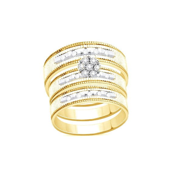 AFFY White Natural Diamond Engagement & Wedding Trio Band Ring Set In 10k Yellow Gold (0.2 Cttw)