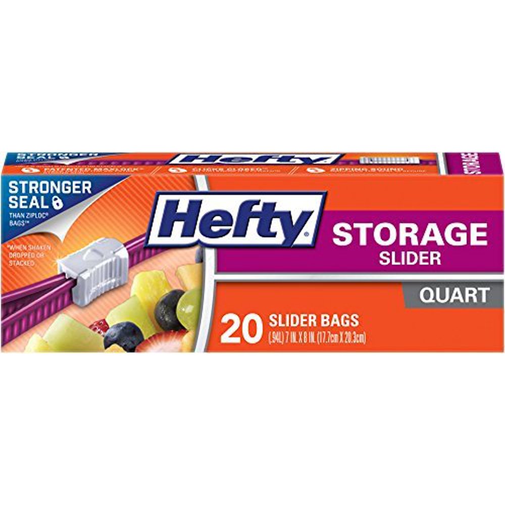 Hefty Slider Food Storage Bags, Quart Size, 9 Boxes of 20 Bags, 80