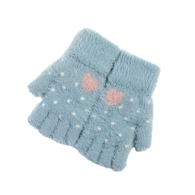 Gants d'Hiver Chauds pour Femmes en Peluche à l'Intérieur Résistants au Froid Doux et à la Mode Demi-Doigts