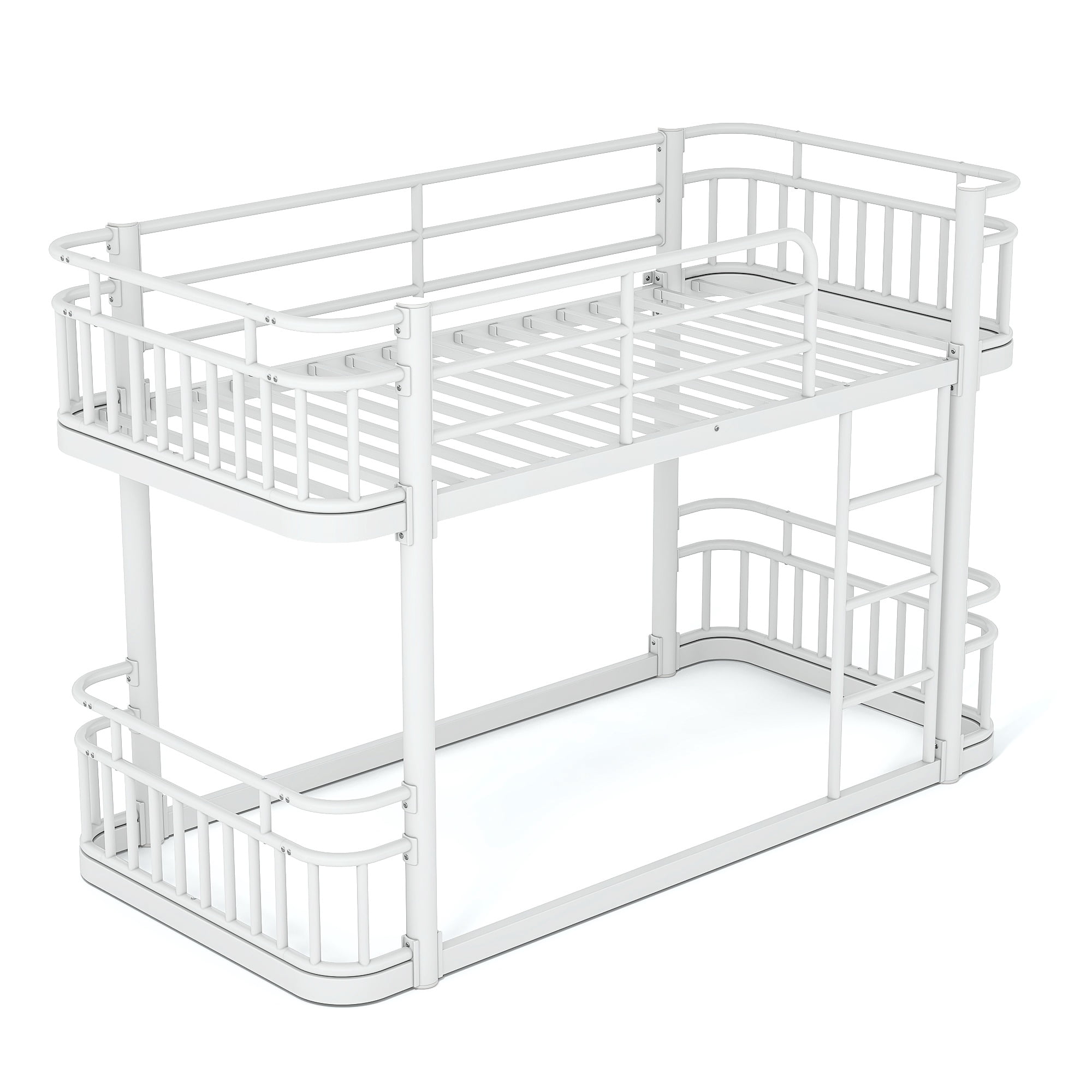 Twin XL Over Twin XL Bunk Bed 81.5 Inch, Metal Bed Frame with Ladder and Guardrails for Teens Adults, Sturdy Round Pipe Construction, No Box Spring Needed, White