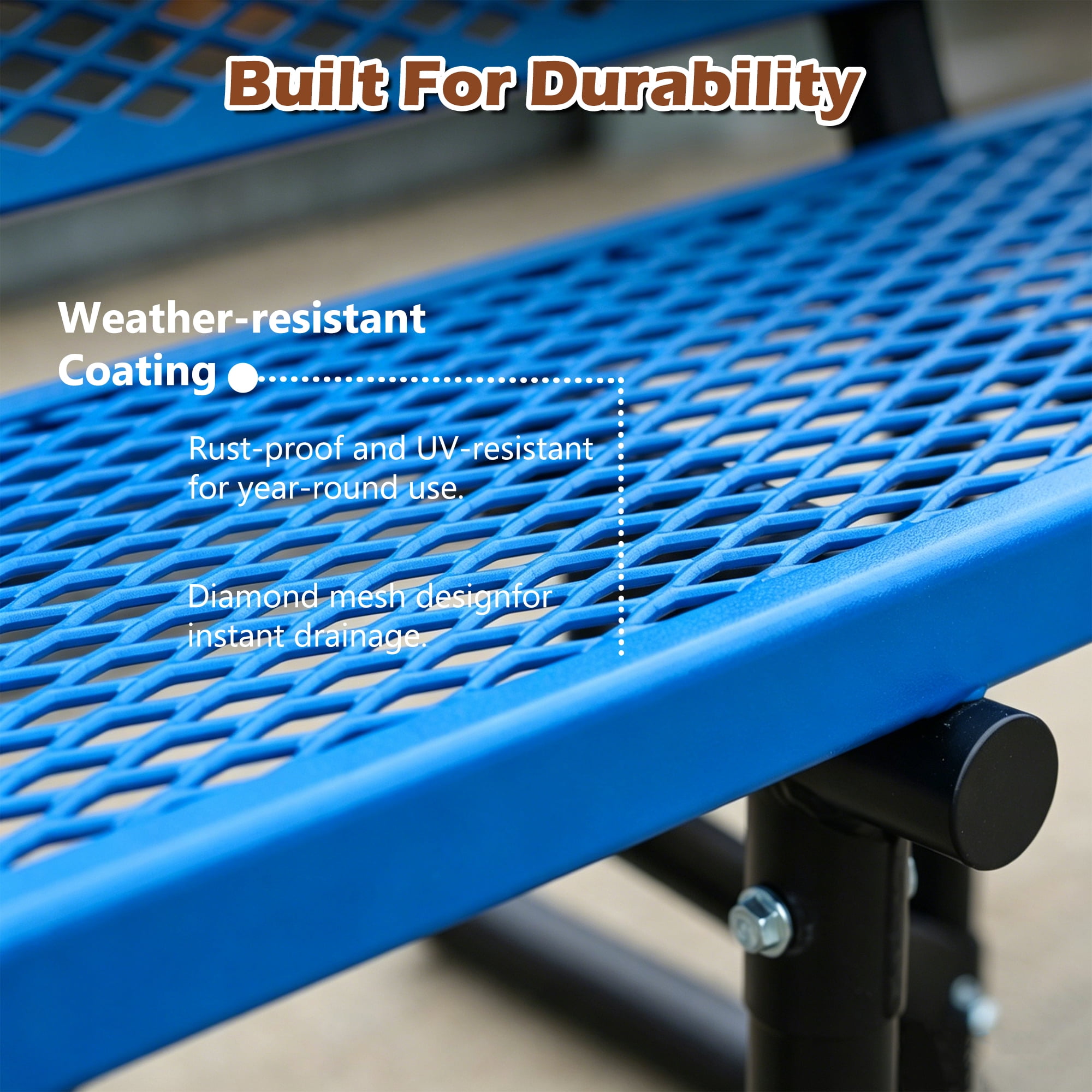 72" Outdoor Picnic Bench for 3-4 Person,All Weather Metal Outdoor Dining Chair for Garden,Patio,Park,School,Blue