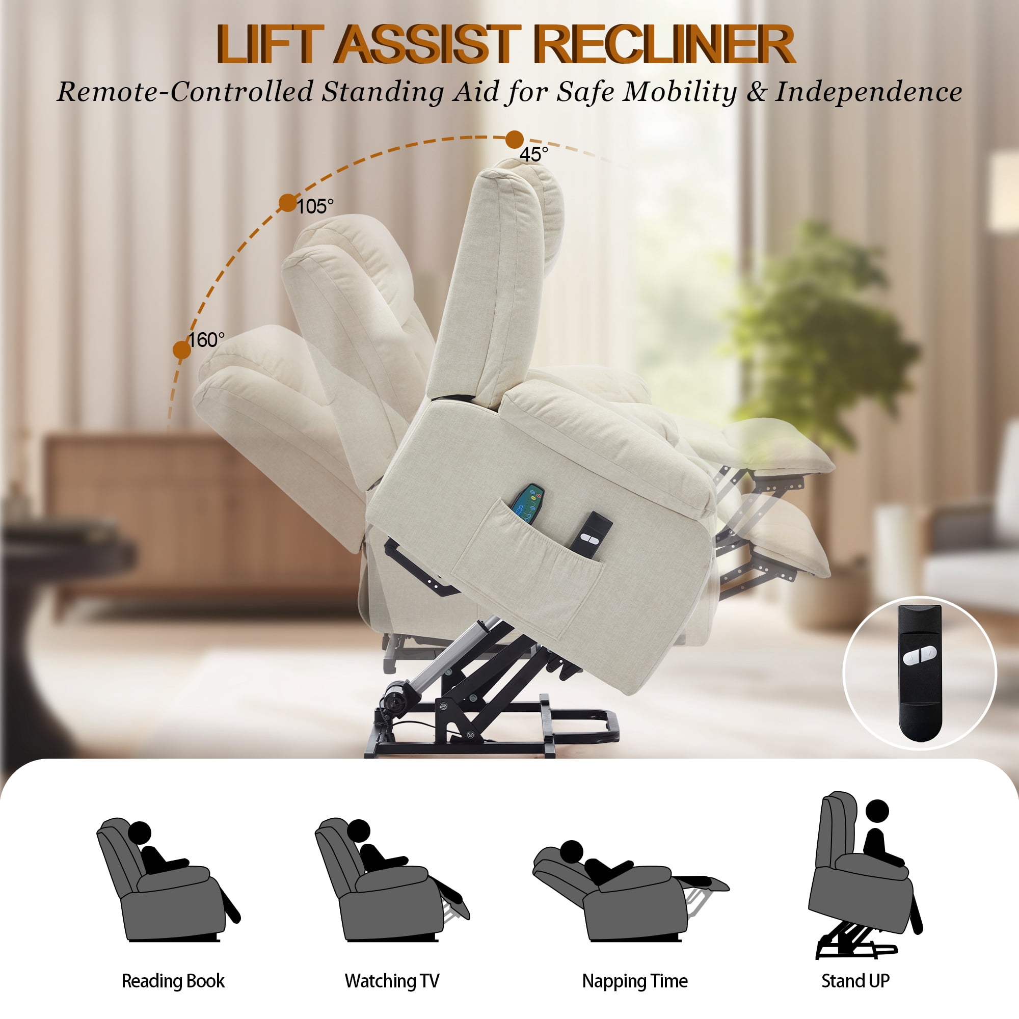 Korser Power Lift Recliner Chair for Elderly with Massage and Heat Oversized for Living Room,Beige