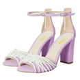 thumbnail image 3 of FSJ Women Elegant D’-orsay Chunky High Heel Open Round Toe Sandals Comfort Ankle Strap Buckle Shoes with Pearl Decor Soft Color for Lady Size 13 Purple, 3 of 4