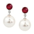 thumbnail image 2 of V3 Jewelry® 925 Sterling Silver with Freshwater Pearl, Ruby and White Sapphire Dangle Earrings for Women, 2 of 4