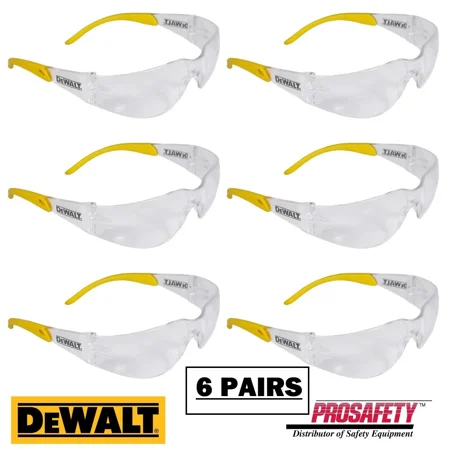 6 Pr Dewalt Clear Lens Protective Shooting Safety Glasses Ansi Z87+ Work Eyewear