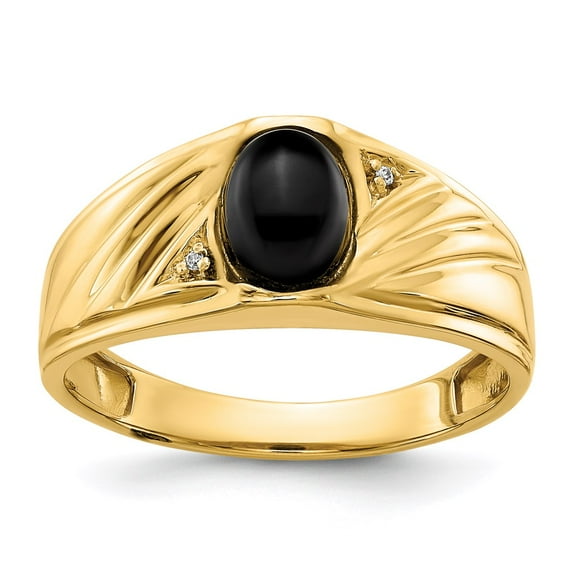 Real 14kt Yellow Gold Mens Diamond and Onyx Ring Mounting Size: 11; for Adults and Teens; for Women and Men