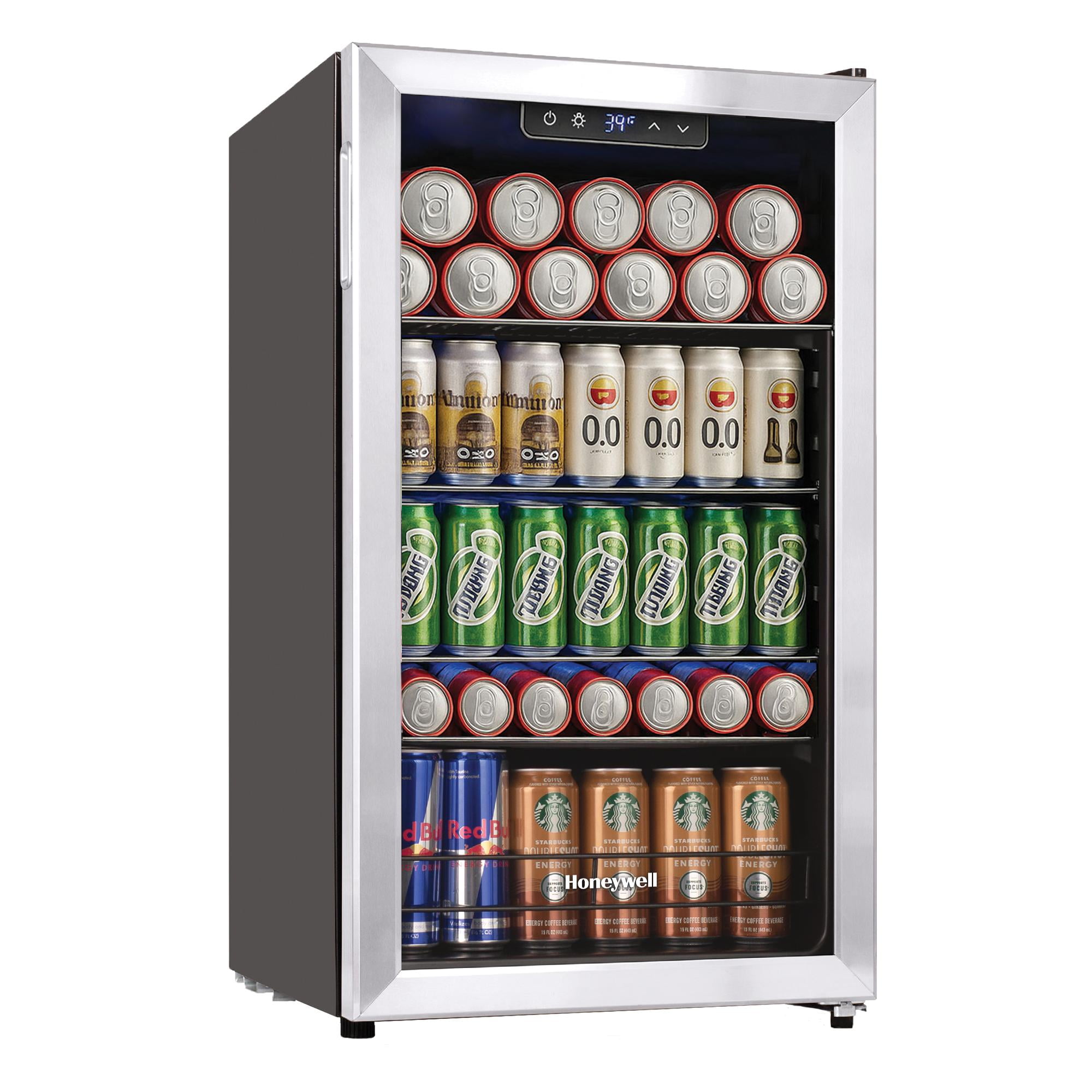 Honeywell Beverage Refrigerator and Cooler, 116 Can Mini Fridge with Glass Door for Soda Beer or Wine for Office or Bar with Adjustable Removable Shelving