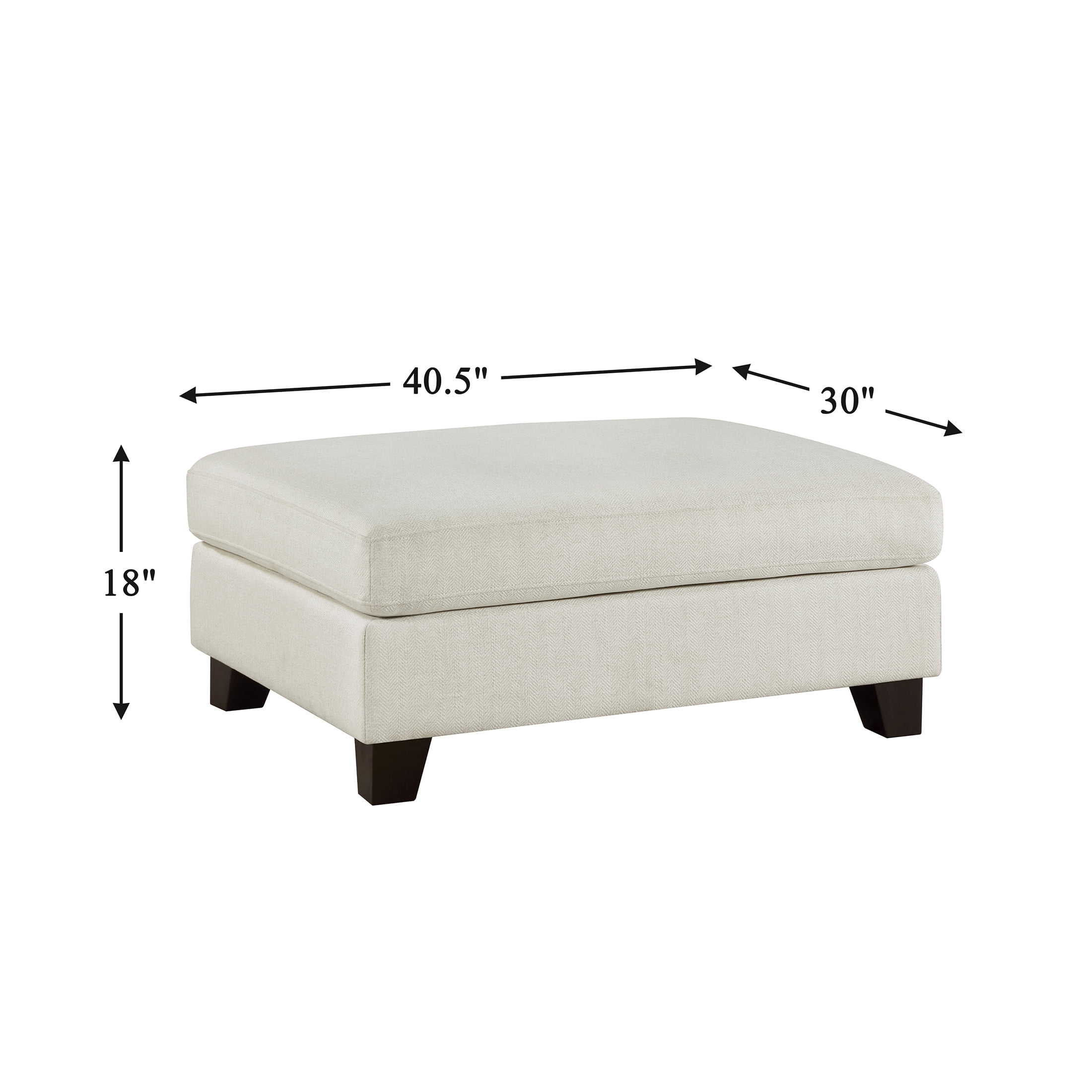 OakvillePark Caladune Textured Fabric Ottoman with Solid Wood Legs, Ivory