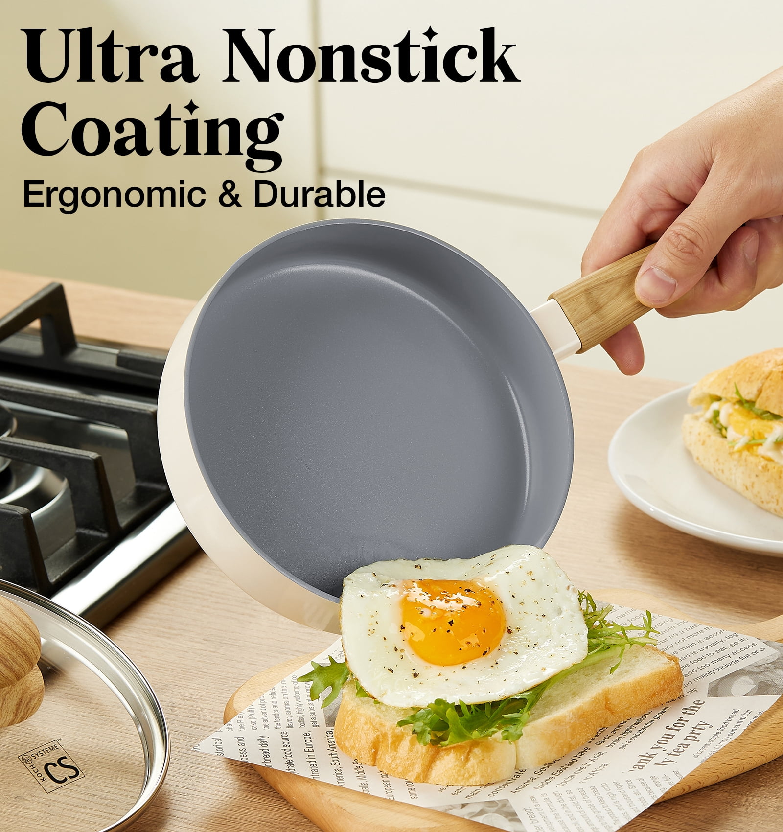 Koch Systeme CS 6-Inch Mini Frying Pan with Lid, Lightweight Aluminum Nonstick Skillet, Perfect for Single Serve, Space Saving