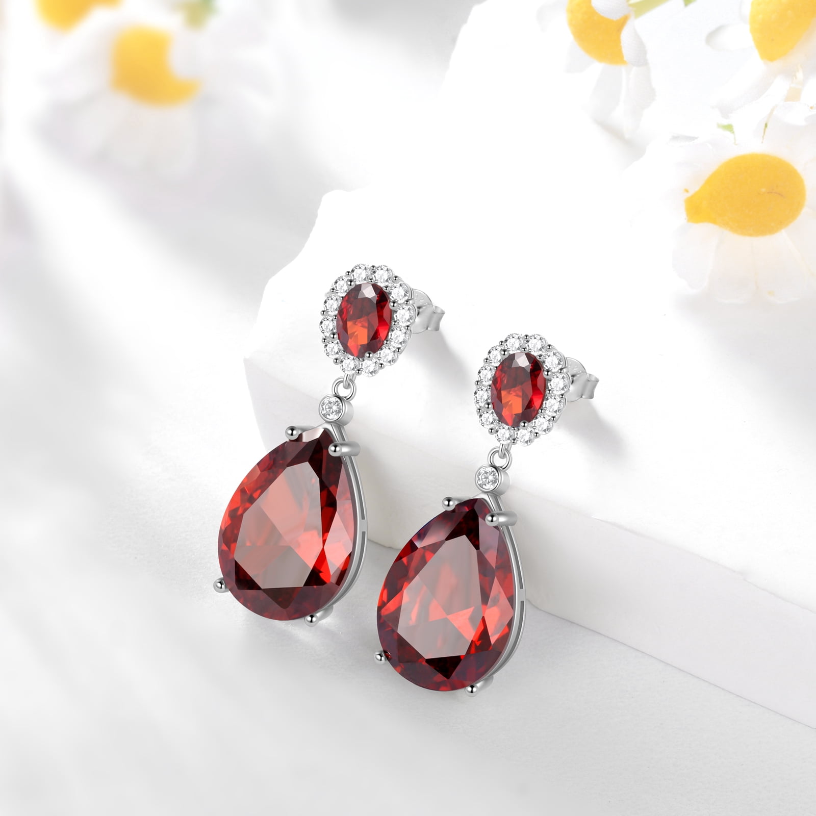 Juwaliy 10Ct Teardrop Dangle Earring Women Garnet January Birthstone Earring Jewelry 925 Sterling Silver Mom Grandma Christmas Valentine Birthday Gift