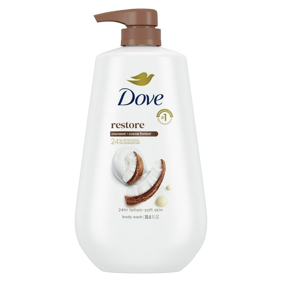 Dove Restoring Gentle Body Wash for Women Coconut & Cocoa Butter, 30.6 oz with Pump