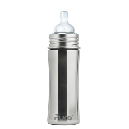 Pura Kiki 11 oz / 325 ml Stainless Steel Infant Bottle with Silicone Nipple, Natural Mirror (Plastic Free, NonToxic Certified, BPA Free)
